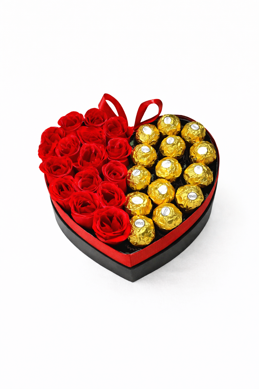 Heart-shaped box with red roses and chocolates, featuring a "Heart Beat" theme, perfect for romantic gifts