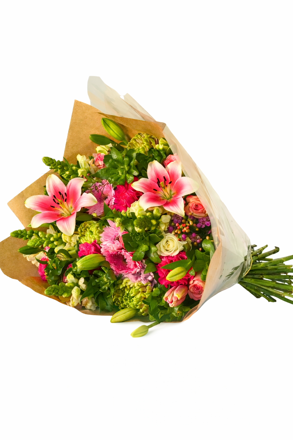 Beautiful symphony flower arrangement with colorful blooms and lush greenery, showcasing a vibrant floral design.