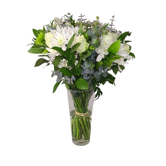 White Sympathy Bunch ( with vase ) - Jihaans Flower Emporium