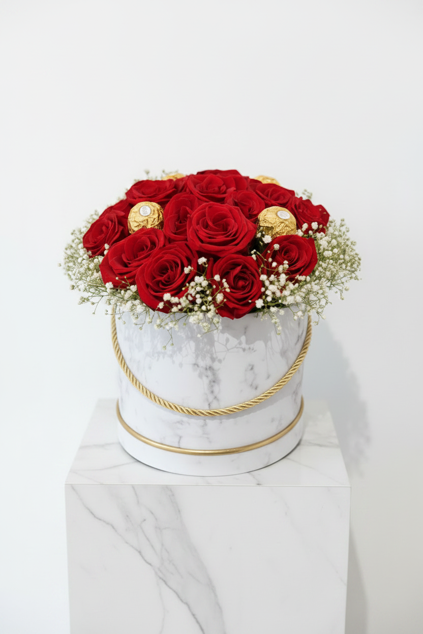 White and Red Floral Bucket - Jihaans Flower Emporium