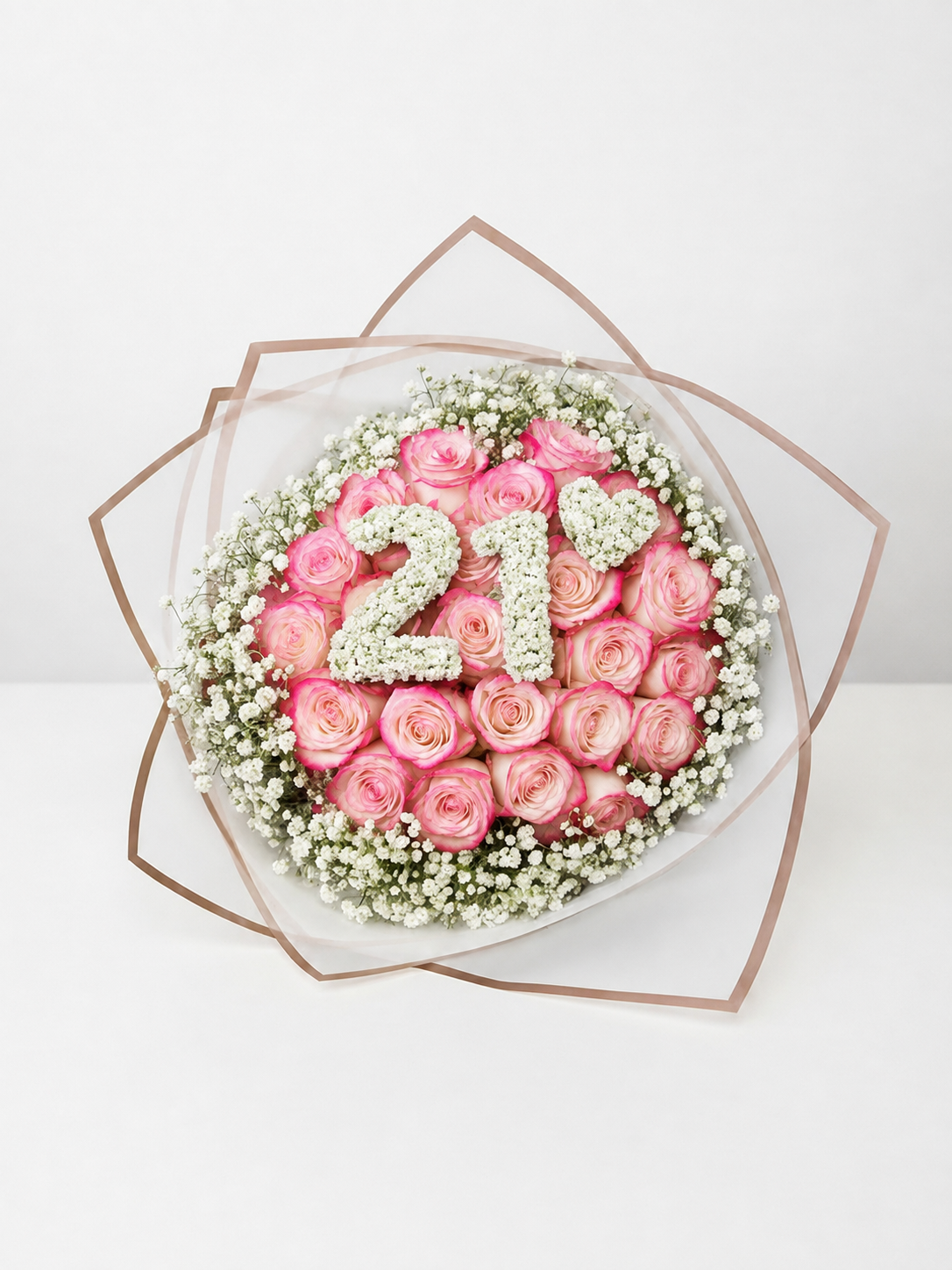 20-Stem Roses with Baby's Breath, Colour of Your Choice & Two Digits