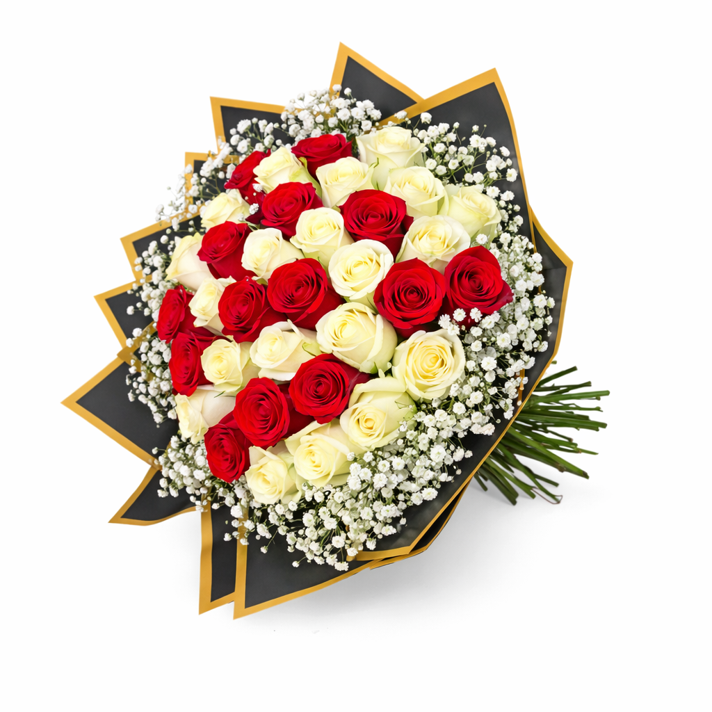 Bouquet of classic romance flowers with mixed colorful blooms, arranged in a lush, elegant floral display.