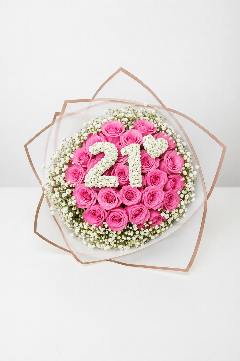 20-Stem Roses with Baby's Breath, Colour of Your Choice & Two Digits