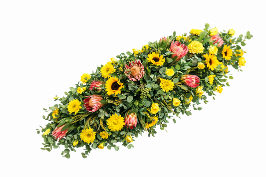 Funeral Coffin Spray - Protea and Sunflower - Jihaans Flower Emporium