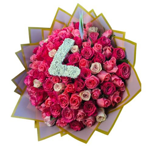 100 Stem Roses (with one Letter)  - Choose your own Colour