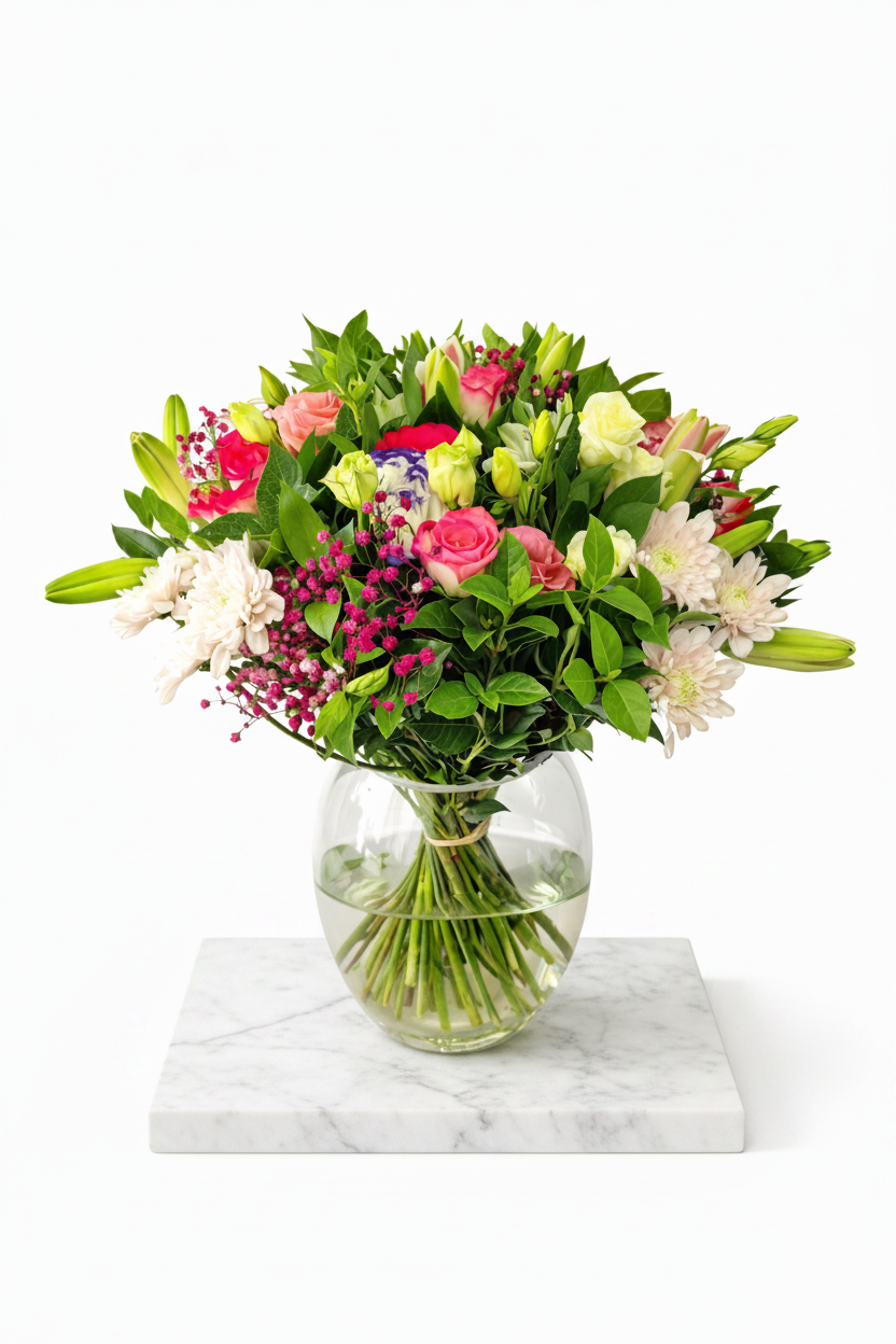 Pink petals floral arrangement in a clear glass vase, featuring a Pretty Pink Petals Arrangement by My Store.