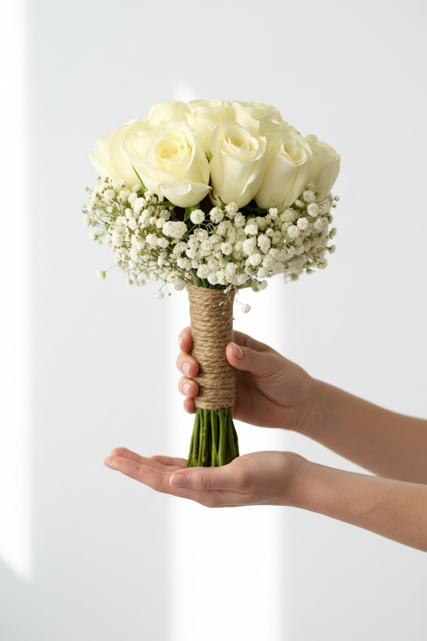 Rustic Themed - White Bridal Bouquet - Jihaans Flower Emporium