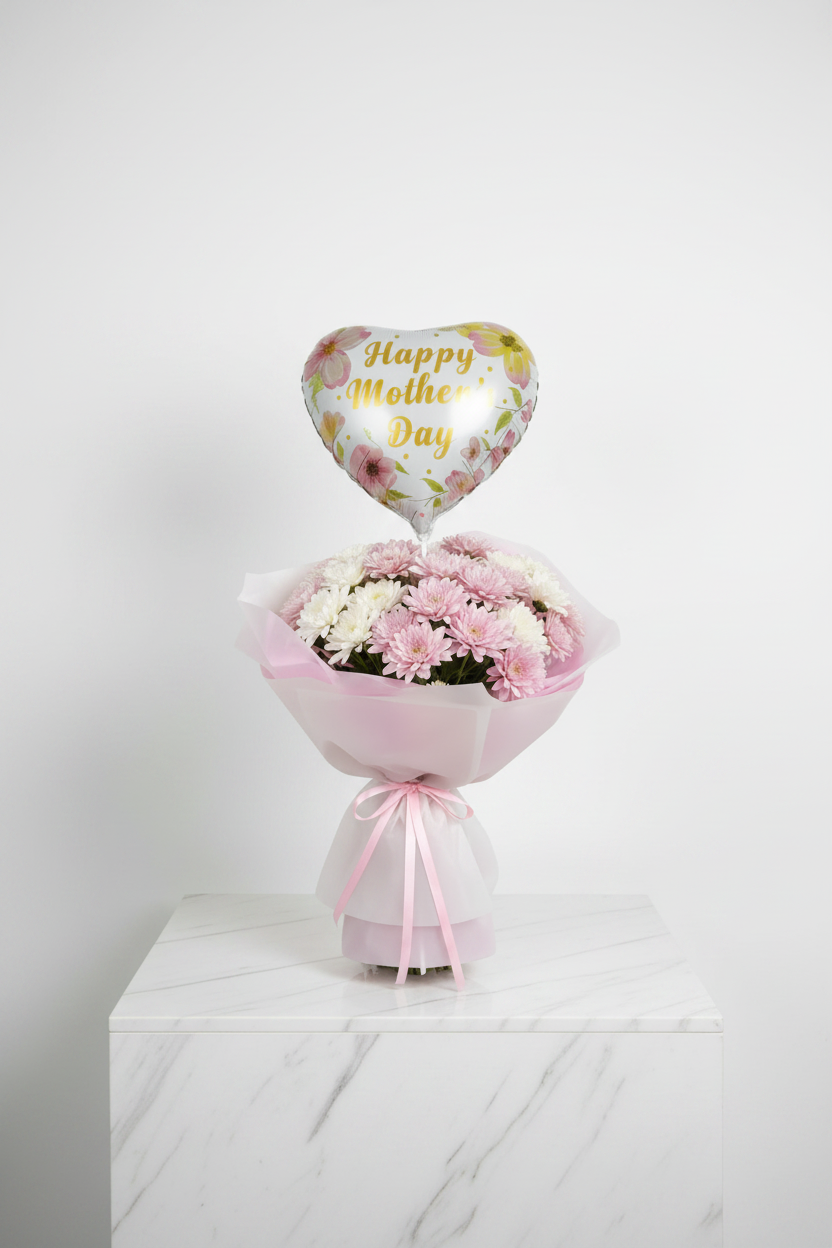Colorful Blush Bloom Mother’s Day bouquet of fresh flowers from Jihaans Flower Emporium, featuring pink and white blooms arranged beautifully.