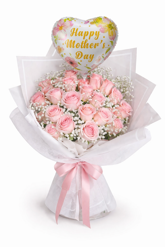 Blush Rose Mother’s Day Balloon Bouquet - Jihaans Flower Emporium