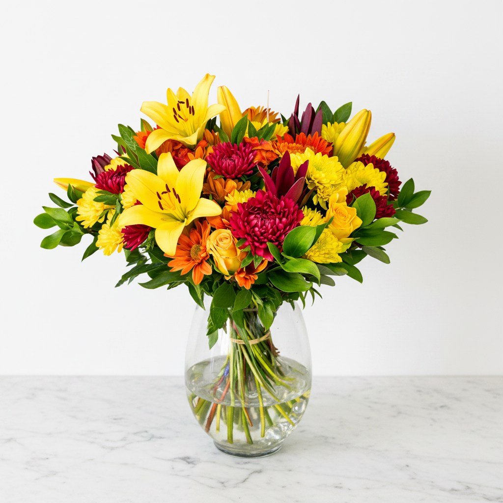 Sunset carnival Arrangement (with vase) - Jihaans Flower Emporium