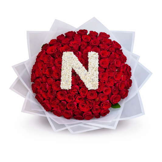 100 Stem Roses (with one Letter)  - Choose your own Colour - Jihaans Flower Emporium