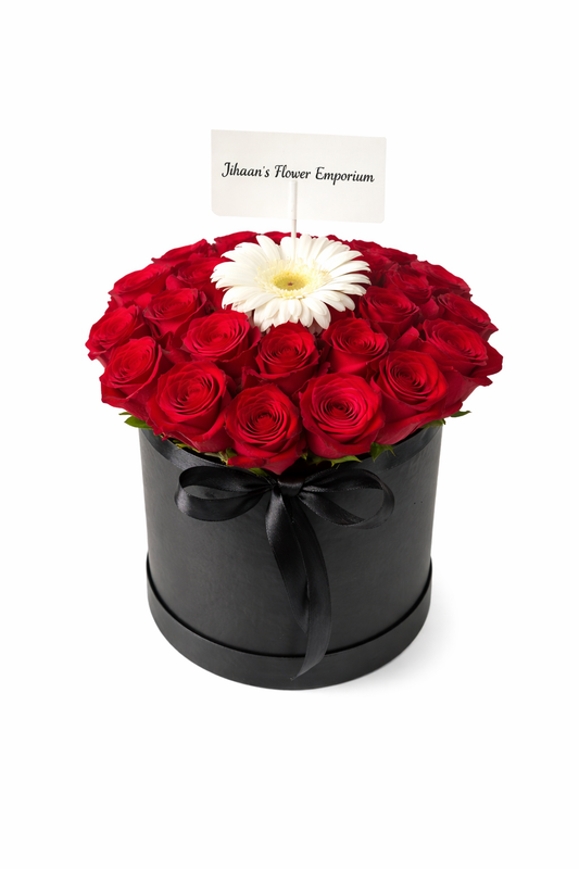 Bouquet of daisies and roses in a bucket, featuring white daisies and pink roses, arranged together for a fresh floral display.