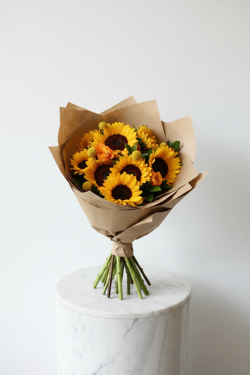 Bright Sunshine Bliss Bouquet featuring vibrant yellow and orange flowers arranged in a lush bouquet by My Store.