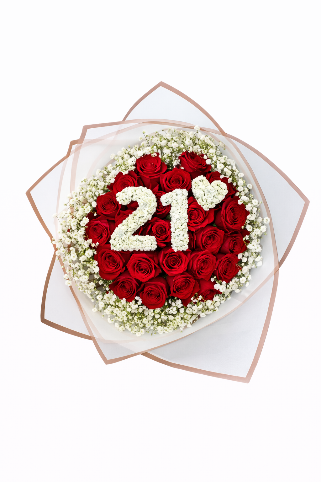 20 stem roses with baby's breath from Jihaans Flower Emporium, customizable colors, arranged in a lush bouquet.