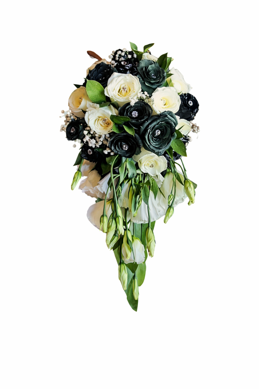 Emerald Green and Black Bride / Bridesmaid - hanging - Bouquet - Jihaans Flower Emporium