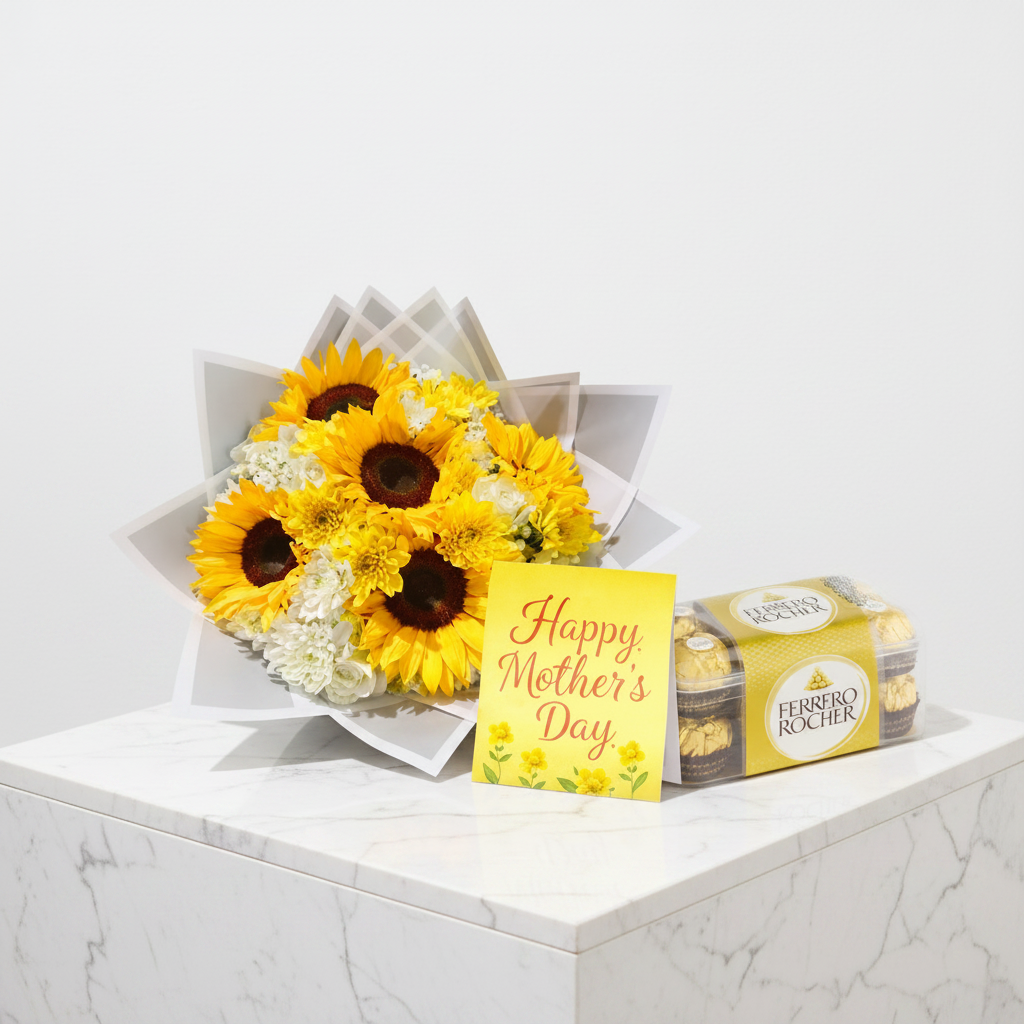 Bright Sunshine Love Mother’s Day floral gift set from Jihaans Flower Emporium with colorful flowers and elegant wrapping.