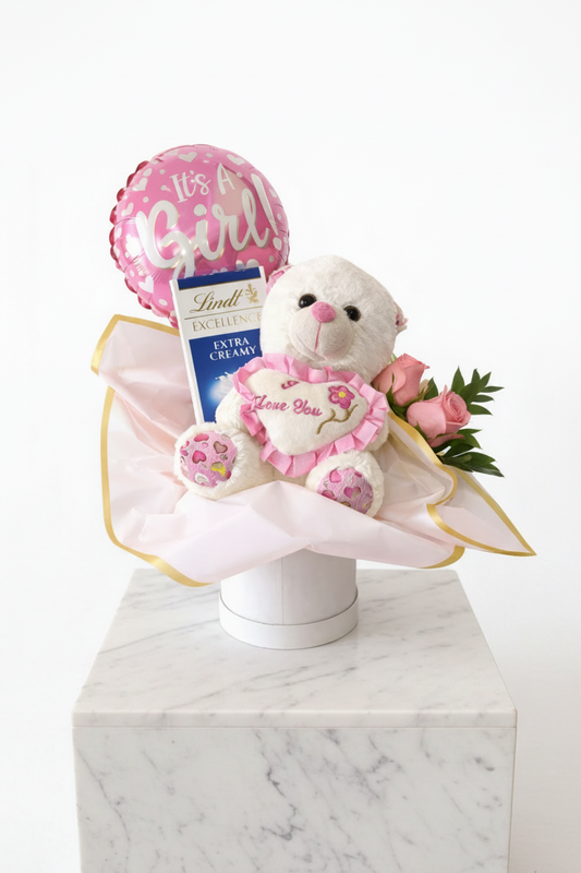 "It's a girl" gift set from My Store, featuring decorative items and accessories for celebrating a new baby girl.