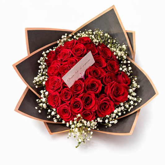 30 stem Red Roses with touches of babies breath - Jihaans Flower Emporium