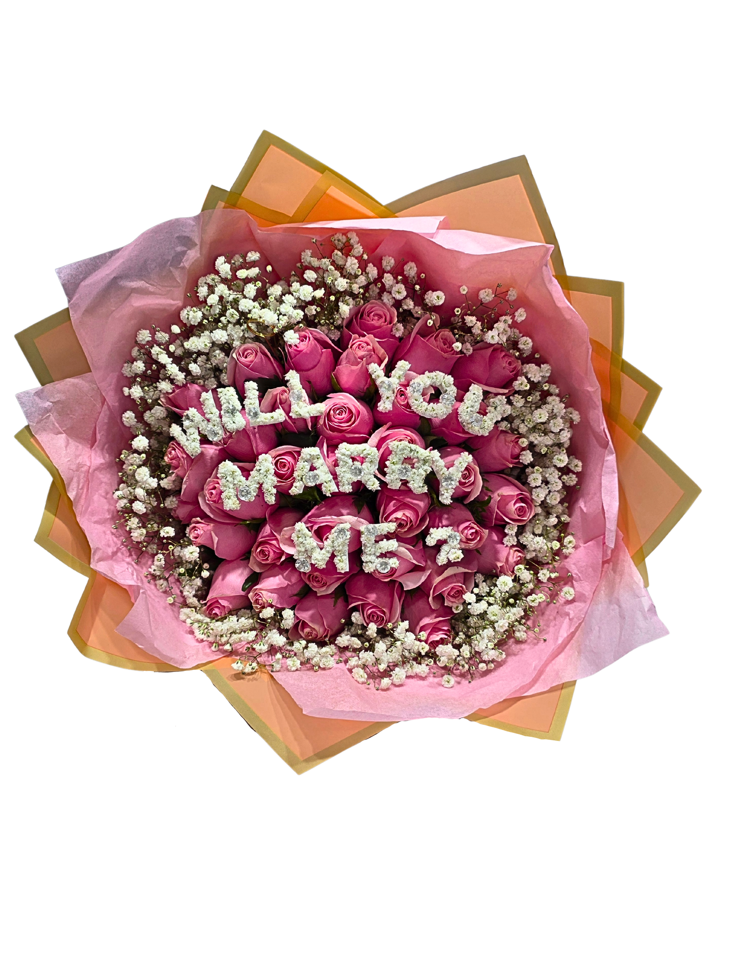 30 Stem pink Roses (with 'Will you Marry Me') - Jihaans Flower Emporium