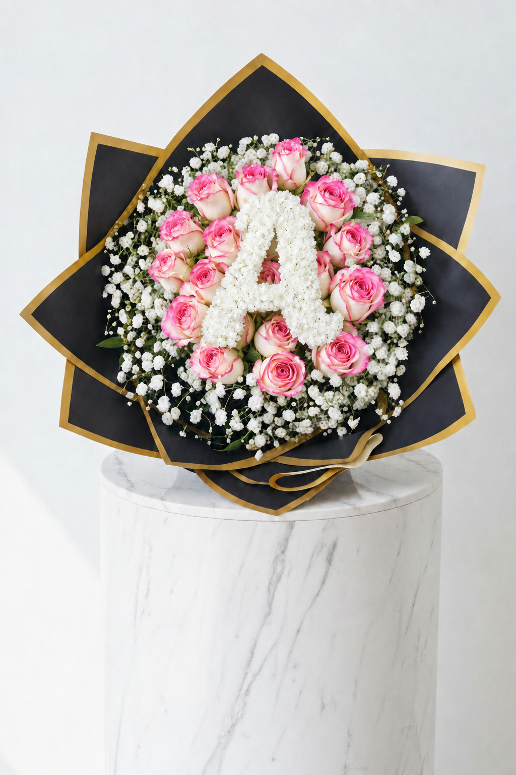 25-Stem Roses with Baby's Breath, Colour of Your Choice & One Letter