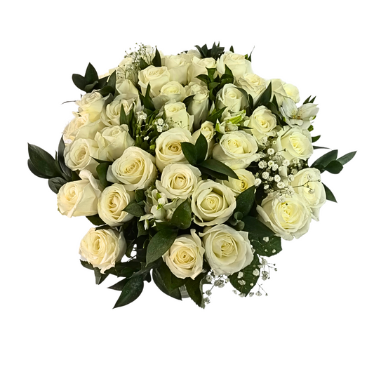 36 White Roses (with a vase) - Jihaans Flower Emporium