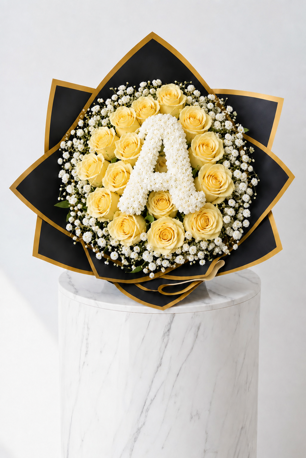25-Stem Roses with Baby's Breath, Colour of Your Choice & One Letter