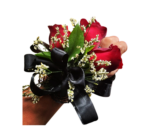 Black Ribbon and Red Rose Corsage - Jihaans Flower Emporium
