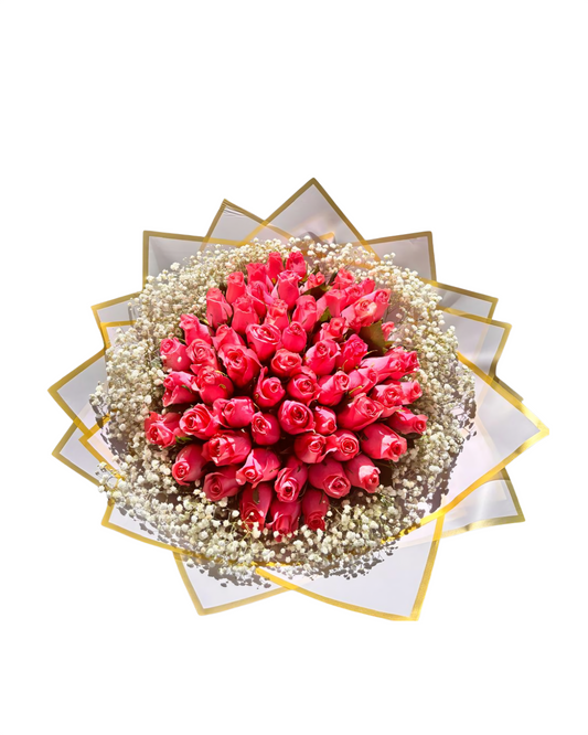 50 Stem Pink Roses with Double Babies Breath