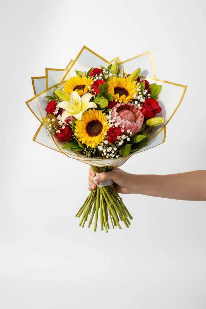 Sunshine and Roses Bunch with vase - Jihaans Flower Emporium